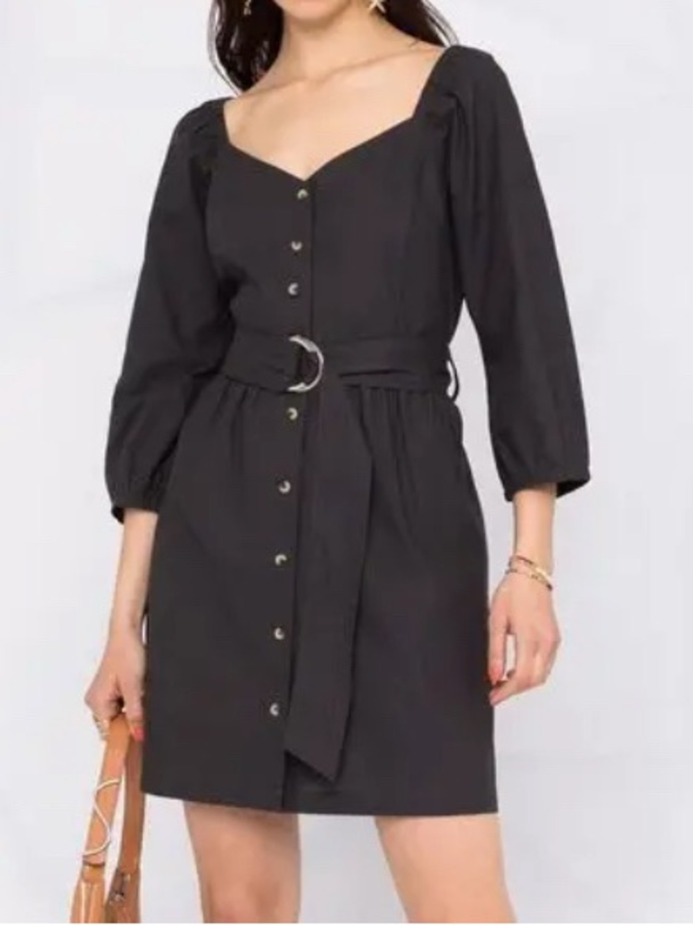 ba&sh Cyrielle Belted Gray Charcoal Cotton Mini Dress Size US 6